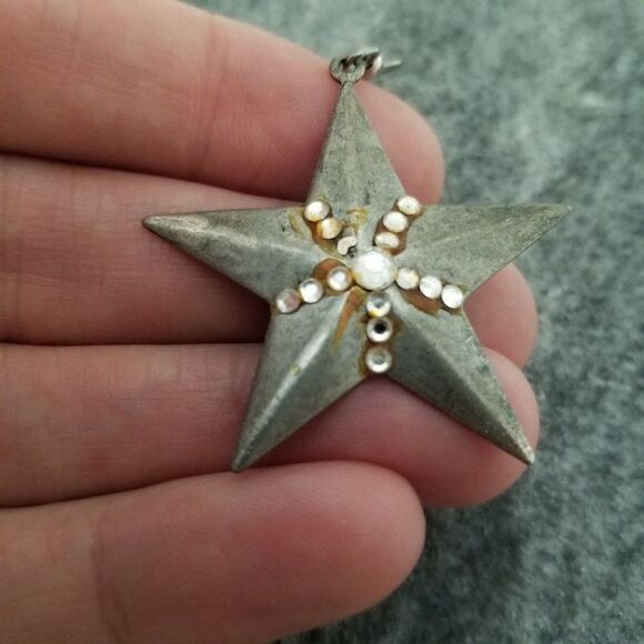 Vintage Silver Tone Star and Rhinestone Dangle Earrings, Estate - Picture 3 of 5